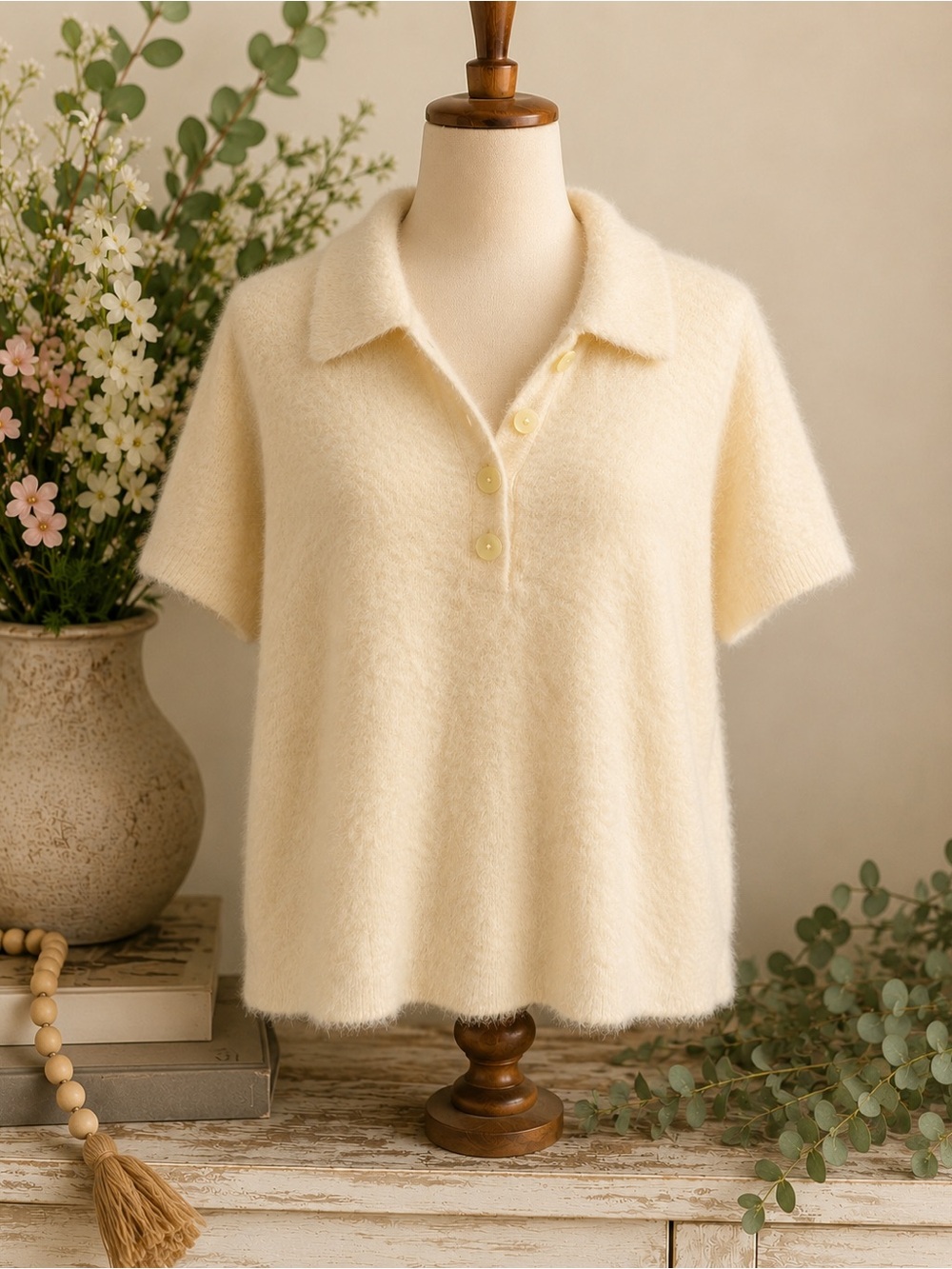 NWT A New Day Fuzzy Polo Sweater Top Butter Yellow Size Large - Picture 1 of 7